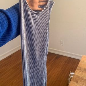 White and blue striped ankle length dress